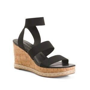 Madden Girl Black & Tan Wedge Sandals platform Style Cork Heel Women’s Size 8.5